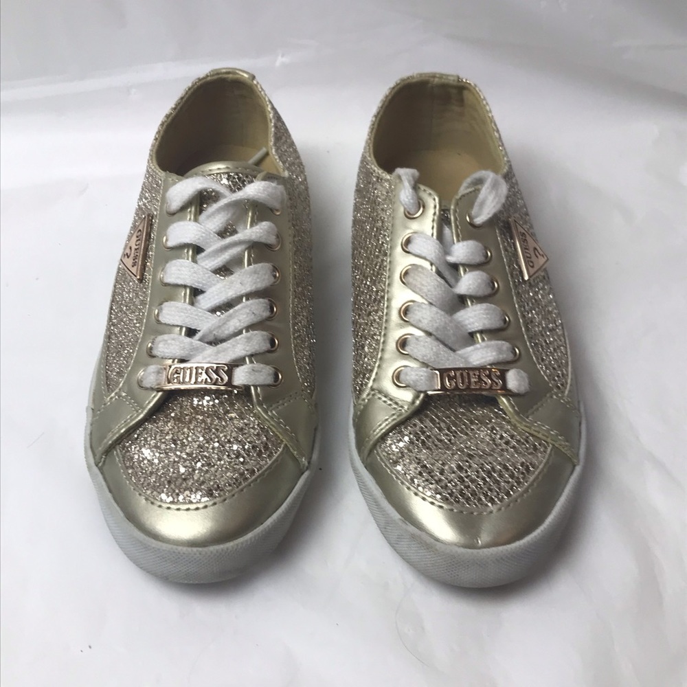 Guess Gold Sparkle Tennis Shoes Low Top Sneaker